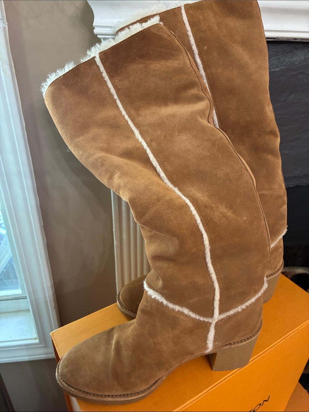 UGG Tall Suede Shearling-Lined Boots in Chestnut - Picture 2 of 12